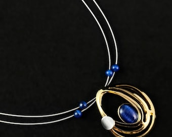 Lightweight Handmade Geometric Aluminum Necklace, Gold/Blue Satellite