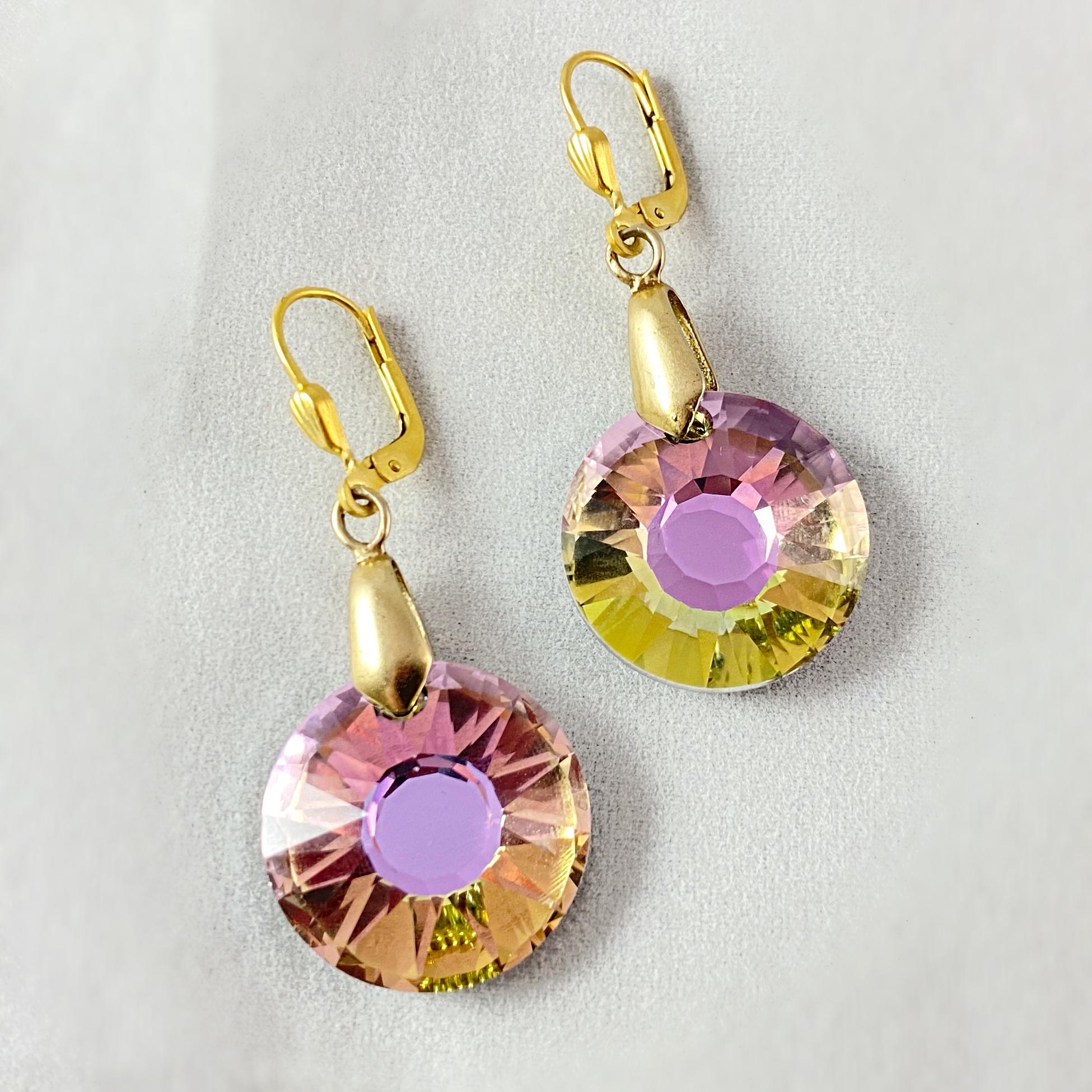 La Vie Parisienne Catherine Popesco Large Round Crystal Drop Earrings – Midnight Blue, 14K Gold Plated