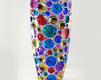 Large Multicolor and Gold Kaleidoscope Venetian Glass Vase - Handmade in Italy, Colorful Murano Glass Vase
