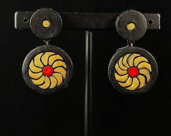 Handmade Vibrant Sunburst Clay Earrings