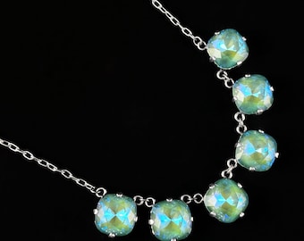 Cushion Cut Swarovski Crystal Pendant Necklace, Seafoam - La Vie Parisienne by Catherine Popesco