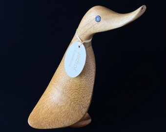 Hand Carved 24 CM Long Wooden Bamboo Surfing  Duck Black And White Jumper 