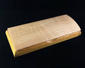 Handmade Wooden Pen Box for Two Pens with Canarywood, Cherry, Curly Maple - Made in USA