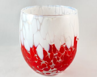 Red Bi-Color Stemless Venetian Wine Glass - Handmade in Italy, Colorful Murano Glass