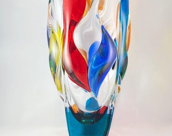 Venetian Glass Bamboo Vase - Handmade in Italy, Colorful Murano Glass Vase