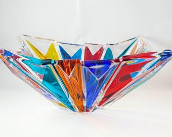 Large Venetian Glass Princess Centerpiece Bowl - Handmade in Italy, Colorful Murano Glass