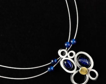 Lightweight Handmade Geometric Aluminum Necklace, Blue/Silver Raincloud