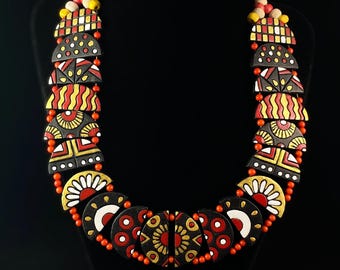 Handmade Vibrant Half Moon Clay Necklace