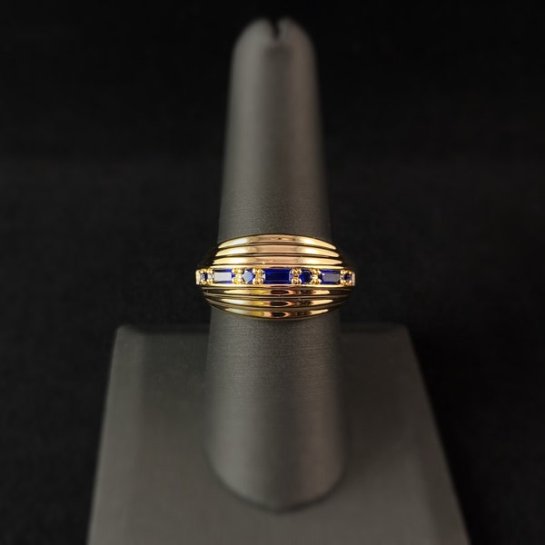 Chunky Gold Dome Ring with Sapphire Blue Stones - Inner Light, Size 8