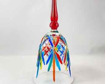 Venetian Glass Bell, Red Handle - Handmade in Italy, Colorful Murano Glass