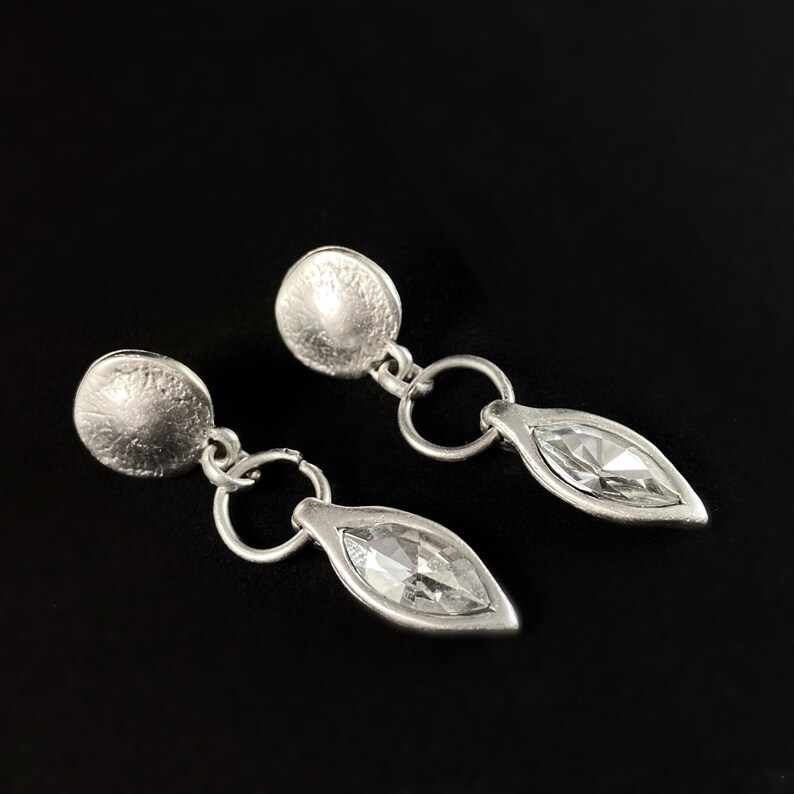 Handmade Silver Drop Earrings with Clear Crystal