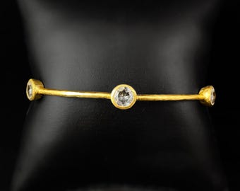 Gold Bangle Bracelet with Clear Stones - Julie Vos Jewelry