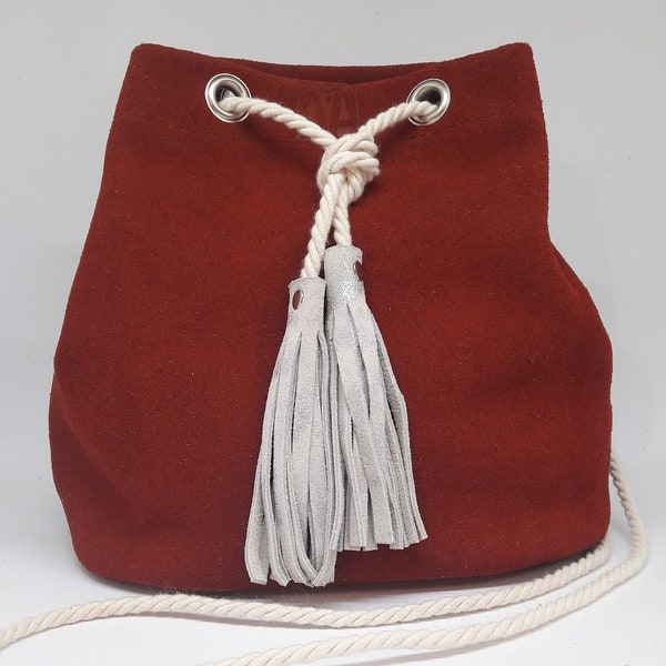 Sac bourse CUZCO rouge brique cuir et corde - baagh maroquinerie