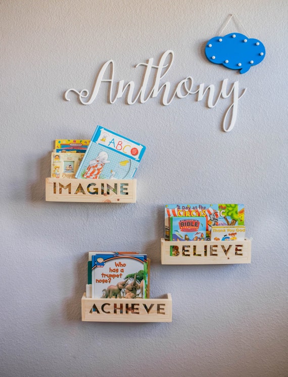 wooden shelves for nursery