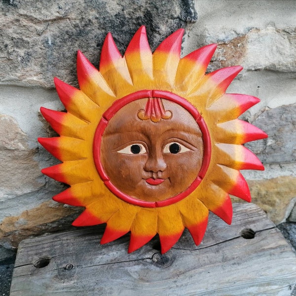 Wooden Sun Wall Plaque, Bohemian Ethnic Decor