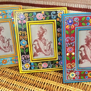 Hand Painted Wooden Photo Frame, Choose from 3 colours, Fair Trade, Aged, Shabby, Black, Red, Turquoise Blue, Floral, Bohemian, Boho