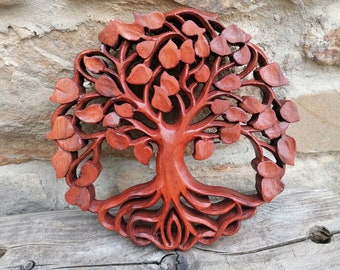 Tree of Life Carved Wooden Wall Plaque