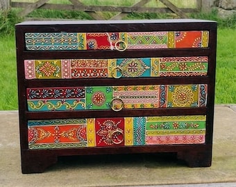 Hand Painted Small Chest of Drawers, Jewellery Storage, Hand Crafted Indian Furniture, Fair Trade, Bohemian