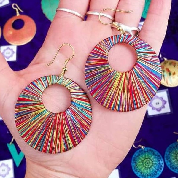Multi Coloured Silk Thread Earrings, Ethnic, Hippy