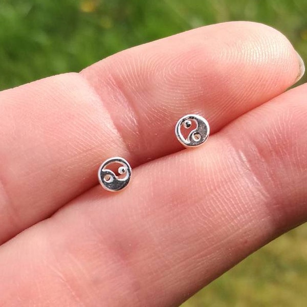 Yin Yang Stud Earrings, Tiny, Sterling Silver, Hallmarked