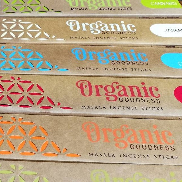 Organic Goodness Incense, Masala Joss Sticks, Choice of many Scents,