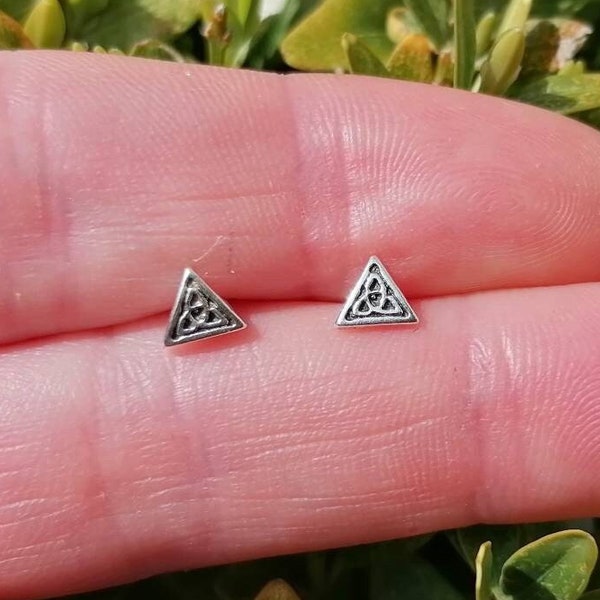 Tiny Celtic Triangle Triquetra Sterling Silver Stud Earrings