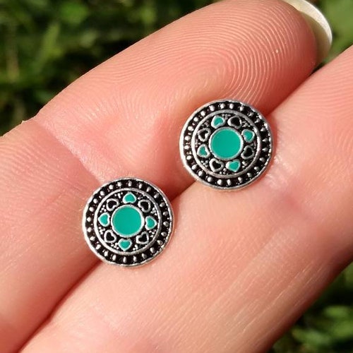 Enamelled Sterling Silver Stud Earrings Colourful Earrings in Etsy