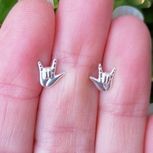 Silver Rock On Symbol Stud Earrings