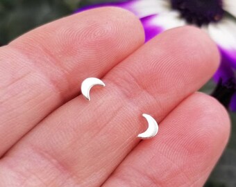 Crescent Moon Sterling Silver Stud Earrings