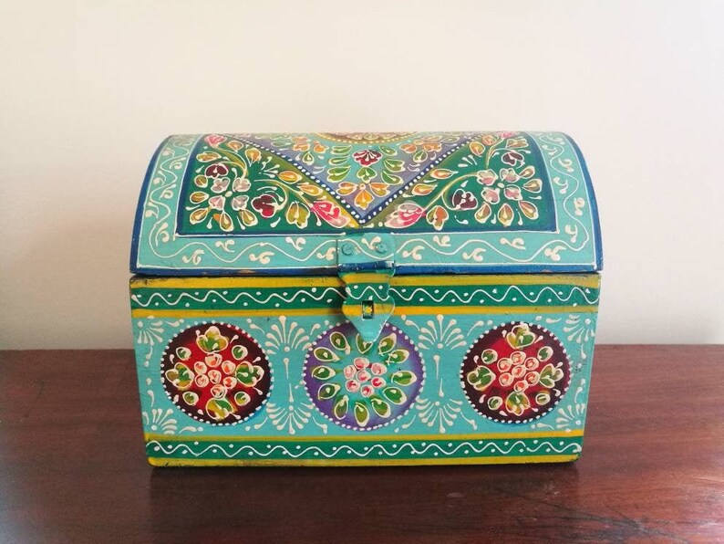 Hand Painted Chest Box Turquoise Jewellery Storage Hand Etsy