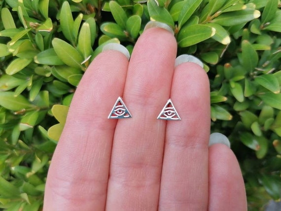 Illuminati Triangle Silver Stud Earrings Etsy