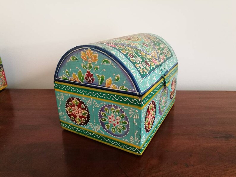 Hand Painted Chest Box Turquoise Jewellery Storage Hand Etsy
