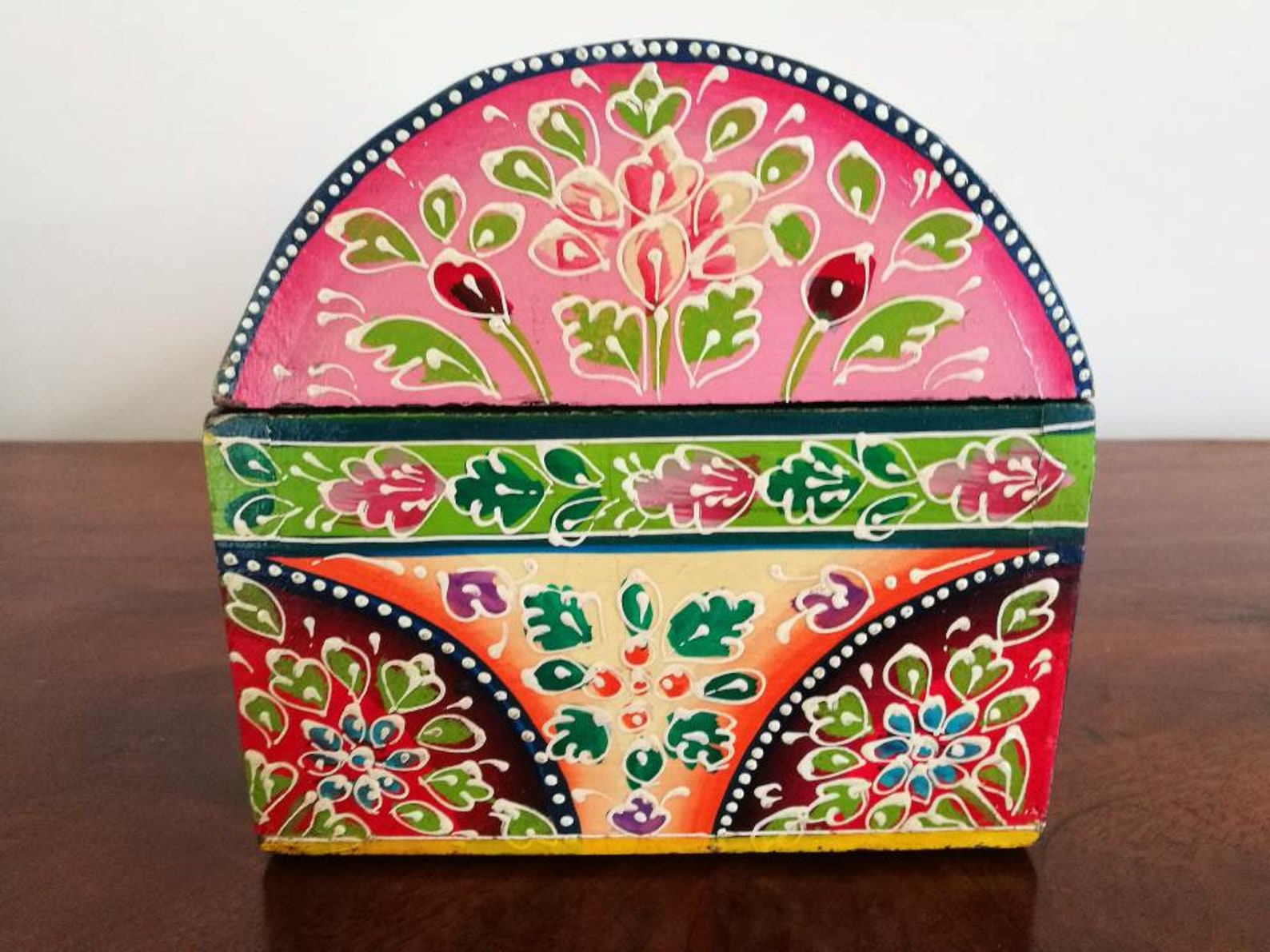Hand Painted Chest Box Lime Green and Red Jewellery Storage Etsy