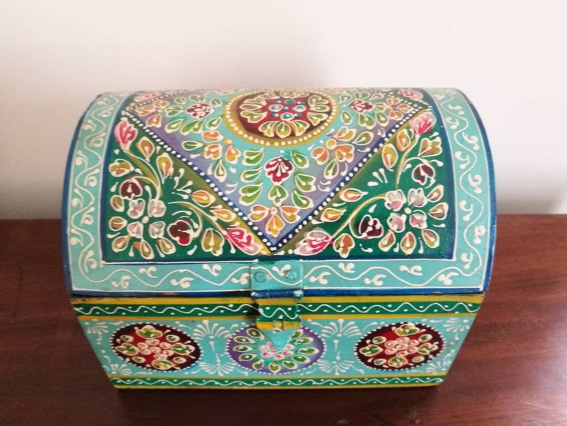 Hand Painted Chest Box Turquoise Jewellery Storage Hand Etsy