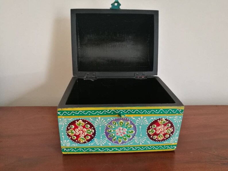 Hand Painted Chest Box Turquoise Jewellery Storage Hand Etsy