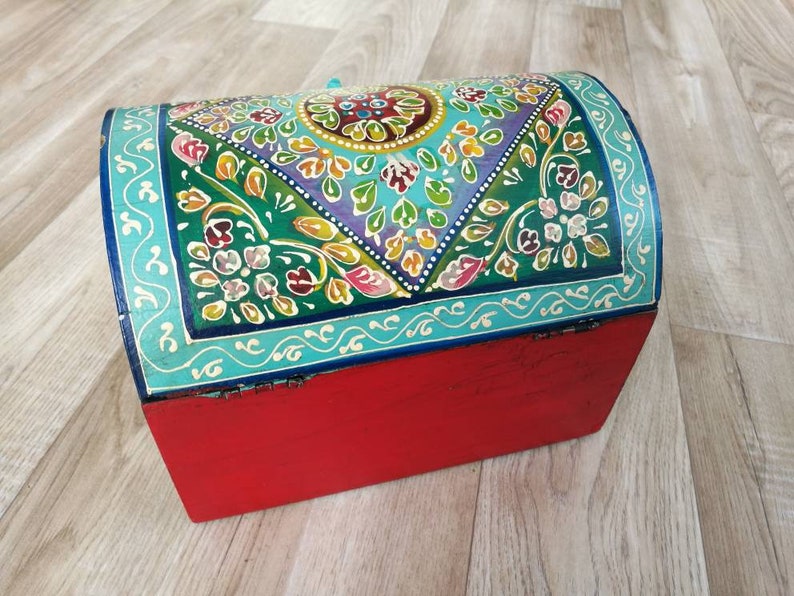 Hand Painted Chest Box Turquoise Jewellery Storage Hand Etsy