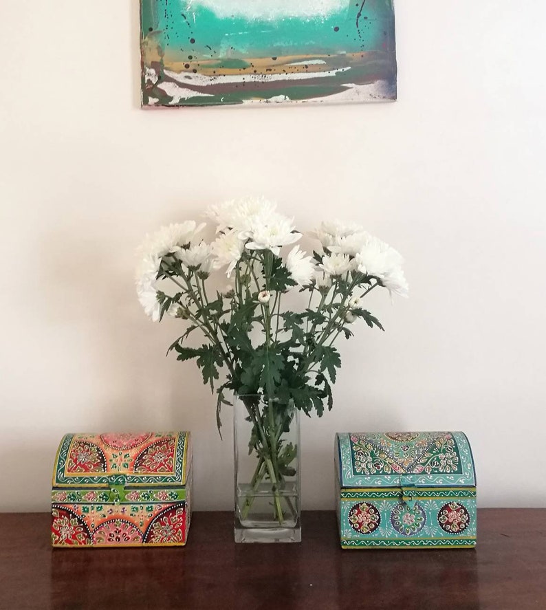 Hand Painted Chest Box Turquoise Jewellery Storage Hand Etsy