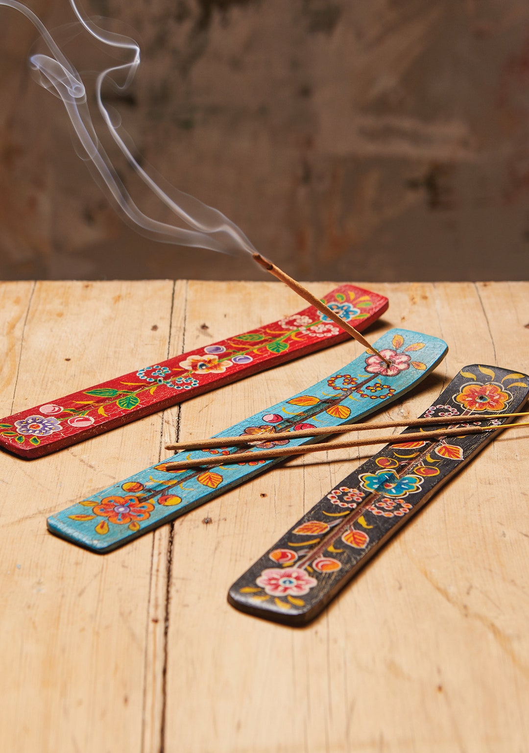 Hand Painted Incense Holder, Indian Design, Wooden Ash Catcher