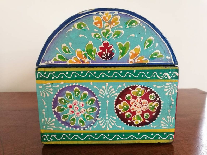 Hand Painted Chest Box Turquoise Jewellery Storage Hand Etsy
