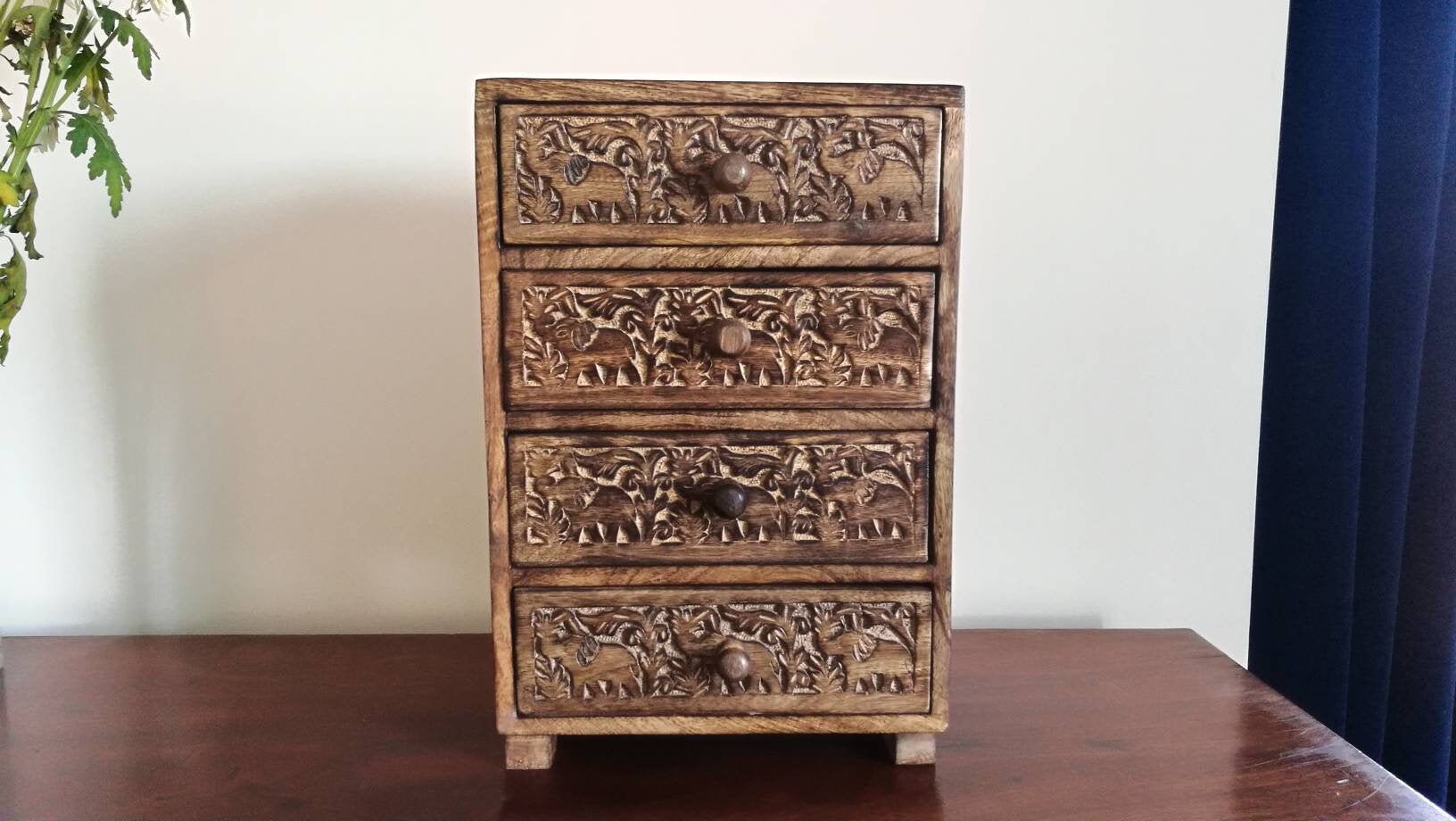 Small Chest of Drawers Elephant Hand Carved Fair Trade Etsy