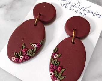 Embroidered, Hand Sculpted Clay Earrings