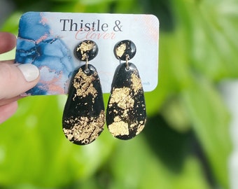 Polymer Clay Black and Gold Dangle Fashion Earrings