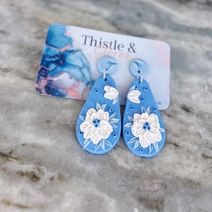 Bohemian Floral Polymer Clay Earrings // Shabby Chic Clay Earrings Dangle earrings Wedding // Clay Girl earrings