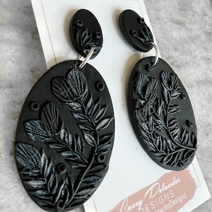 Black Polymer Clay Dangle Earrings // Statement Jewelry