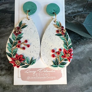 Hand Sculpted Polymer Clay Holiday Christmas Dangle Earrings