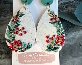 Hand Sculpted Polymer Clay Holiday Christmas Dangle Earrings