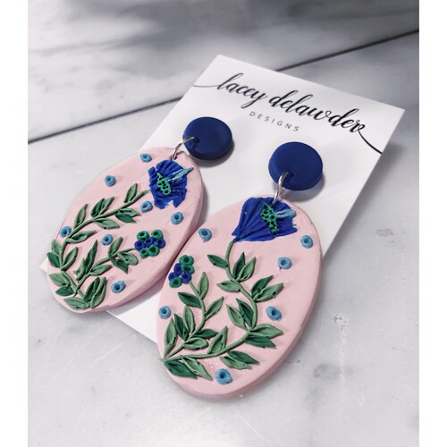 Hand Sculpted Bohemian Embroidered Dangle Earrings Etsy