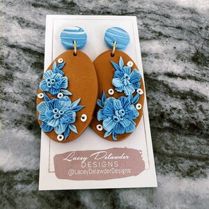 Floral Polymer Clay Dangle Earrings // Statement Jewelry Hand Sculpted
