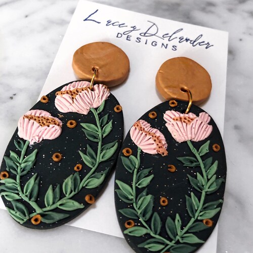 Hand Sculpted Bohemian Embroidered Dangle Earrings Etsy