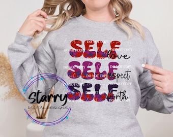 Self Love Respect Worth PNG, Positive Affirmations (Digital Download)